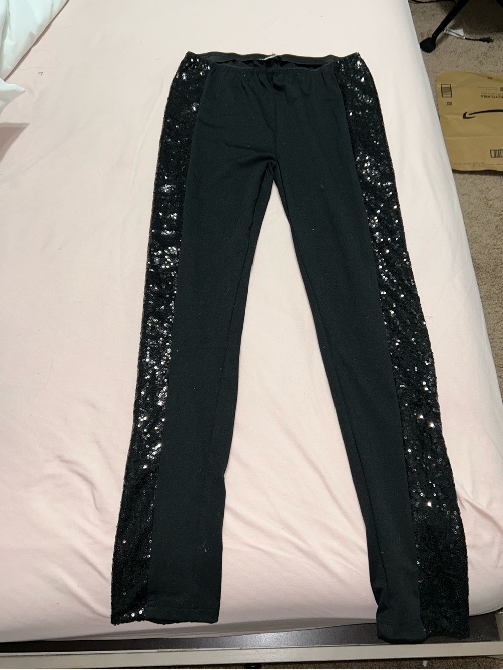 Black Leggings with Sequin Side Panels